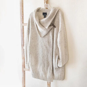 Cynthia Rowley Cardigan Sz L Marled Wool Knit Toggle Wrap Sweater Coat Pockets